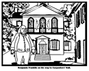 Benjamin Franklin in front of Carpenters' Hall Coloring Page